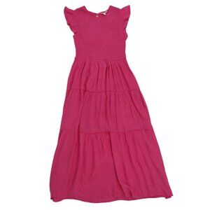 By The River Pink Smocked Ruffle Sleeve Maxi Dress L Lightweight Womens.